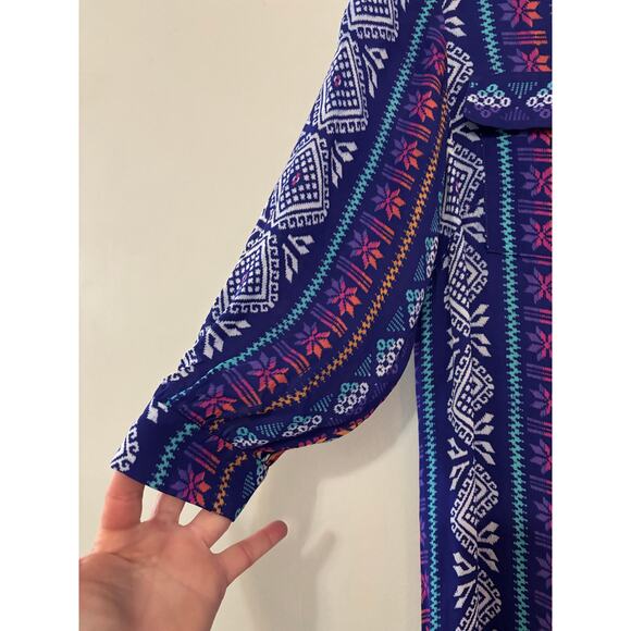 Alice & Trixie Kaftan Duster 100% Silk Shirt Dress Button Geometric Print Small - Picture 6 of 7